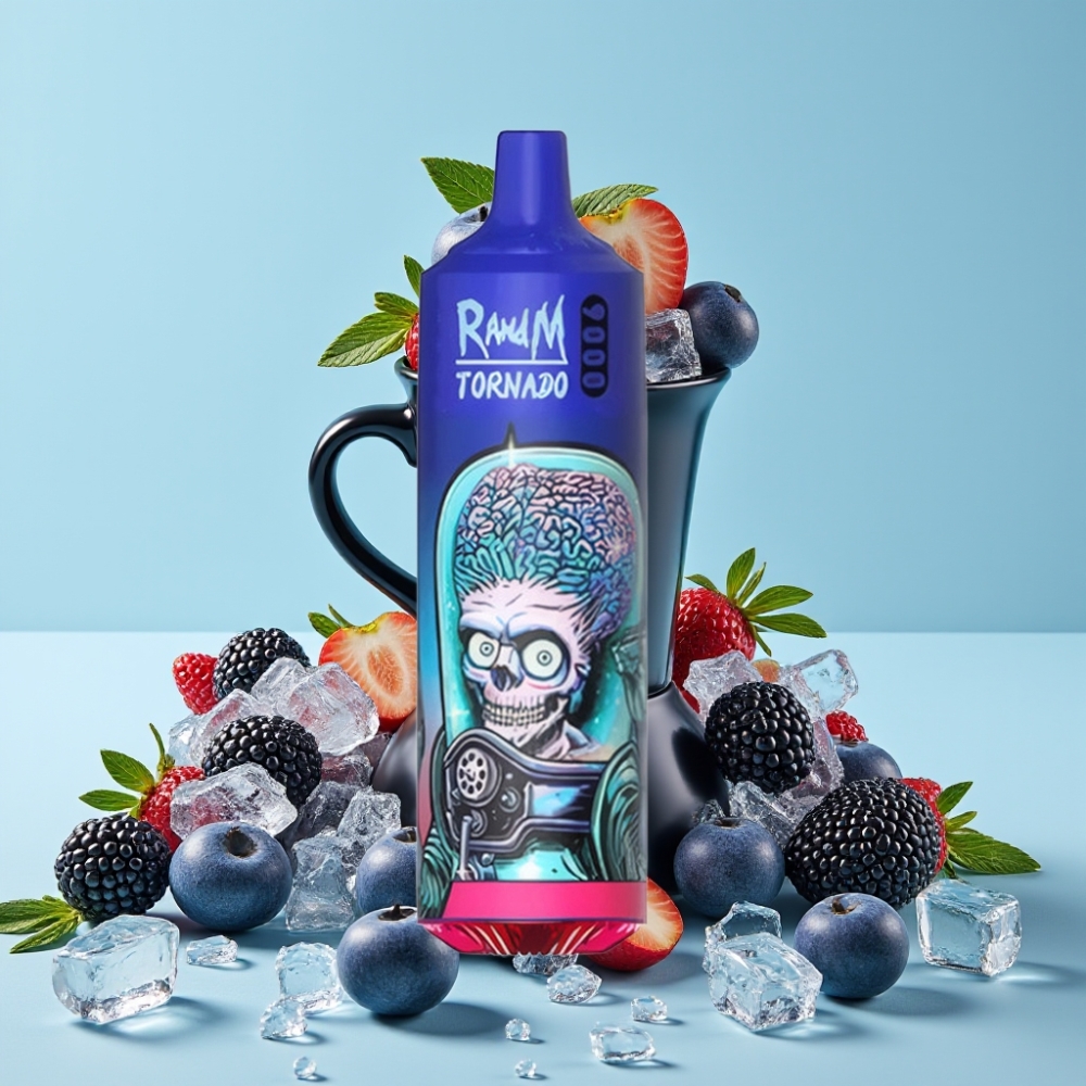 RandM Tornado 9000 Puffs 850 mAh Gjenoppladbar Svart Is Norge online wholesalers