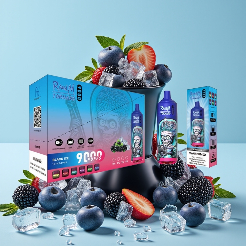 RandM Tornado 9000 Puffs 850 mAh Gjenoppladbar Svart Is Norge online wholesalers