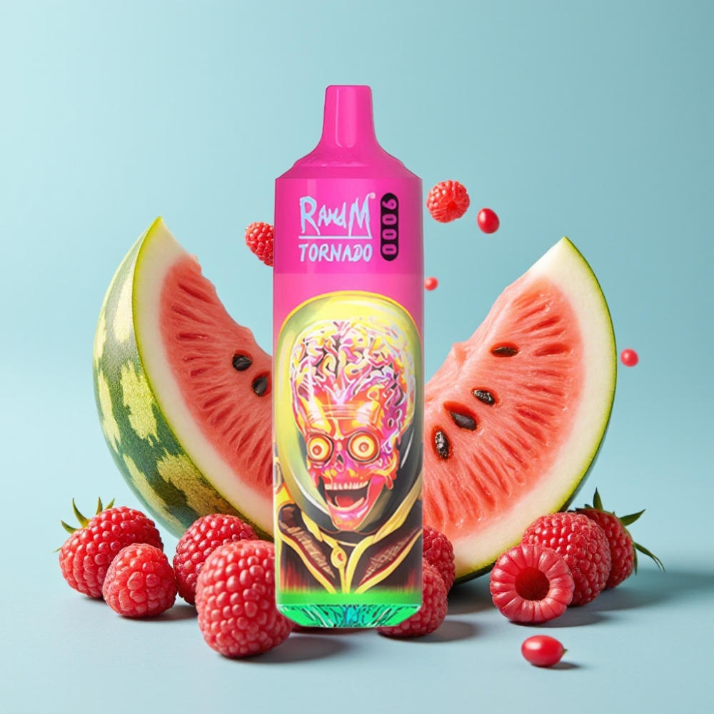 RandM Tornado 9000 Puffs 850mAh 18mL Mesh Coil RGB Bringebær Vannmelon