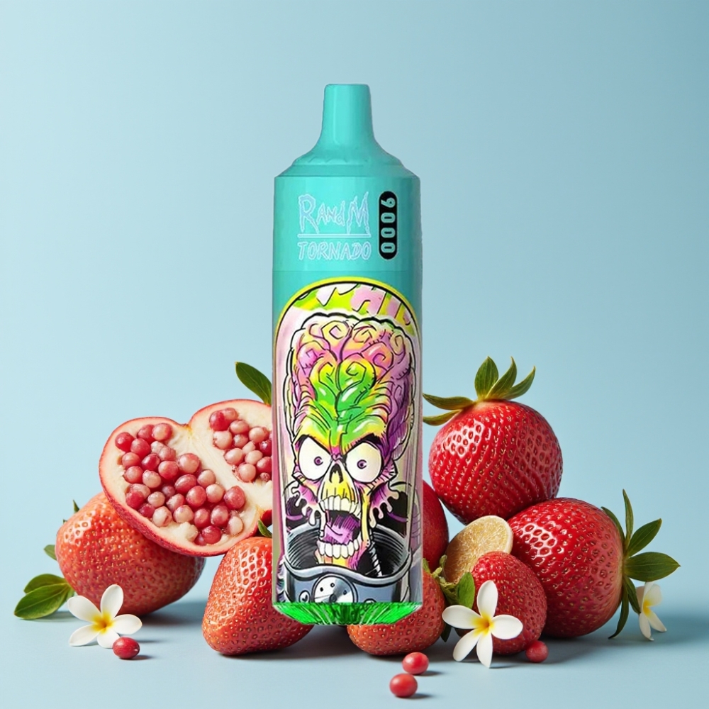 RandM Tornado 9000 Puffs 850mAh 18mL Mesh Coil RGB Jordbær Granateple