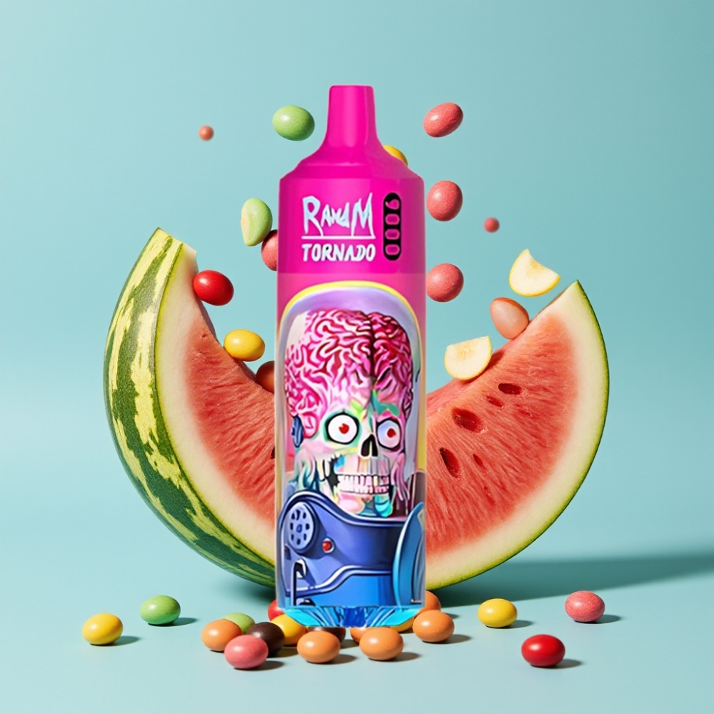 RandM Tornado 9000 Puffs 850mAh 18mL Mesh Coil RGB Vannmelon Skittles