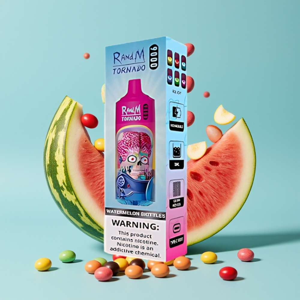 RandM Tornado 9000 Puffs 850mAh 18mL Mesh Coil RGB Vannmelon Skittles