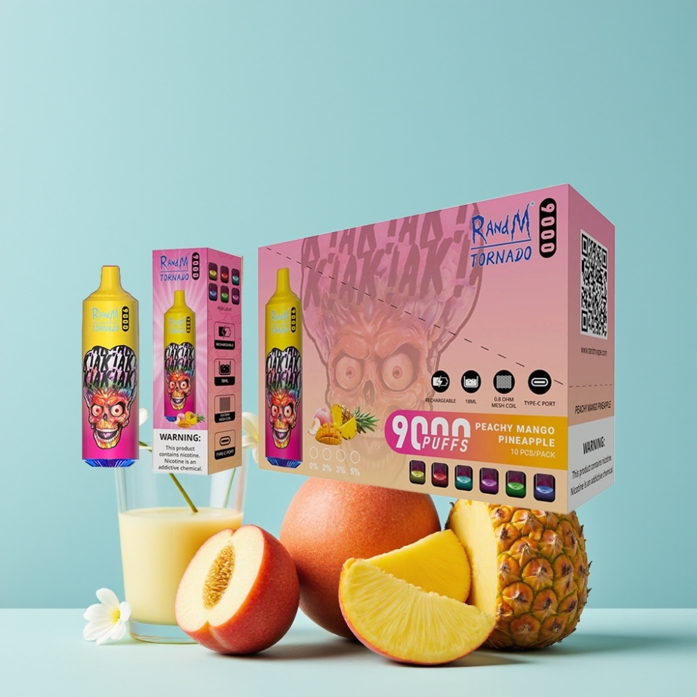 RandM Tornado 9000 Puffs 850mAh 18mL Mesh Fersken Mango Ananas