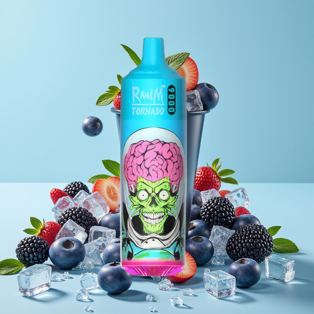 RandM Tornado 9000 Puffs Svart Isdrage RGB Skjerm Mesh Coil 18 mL