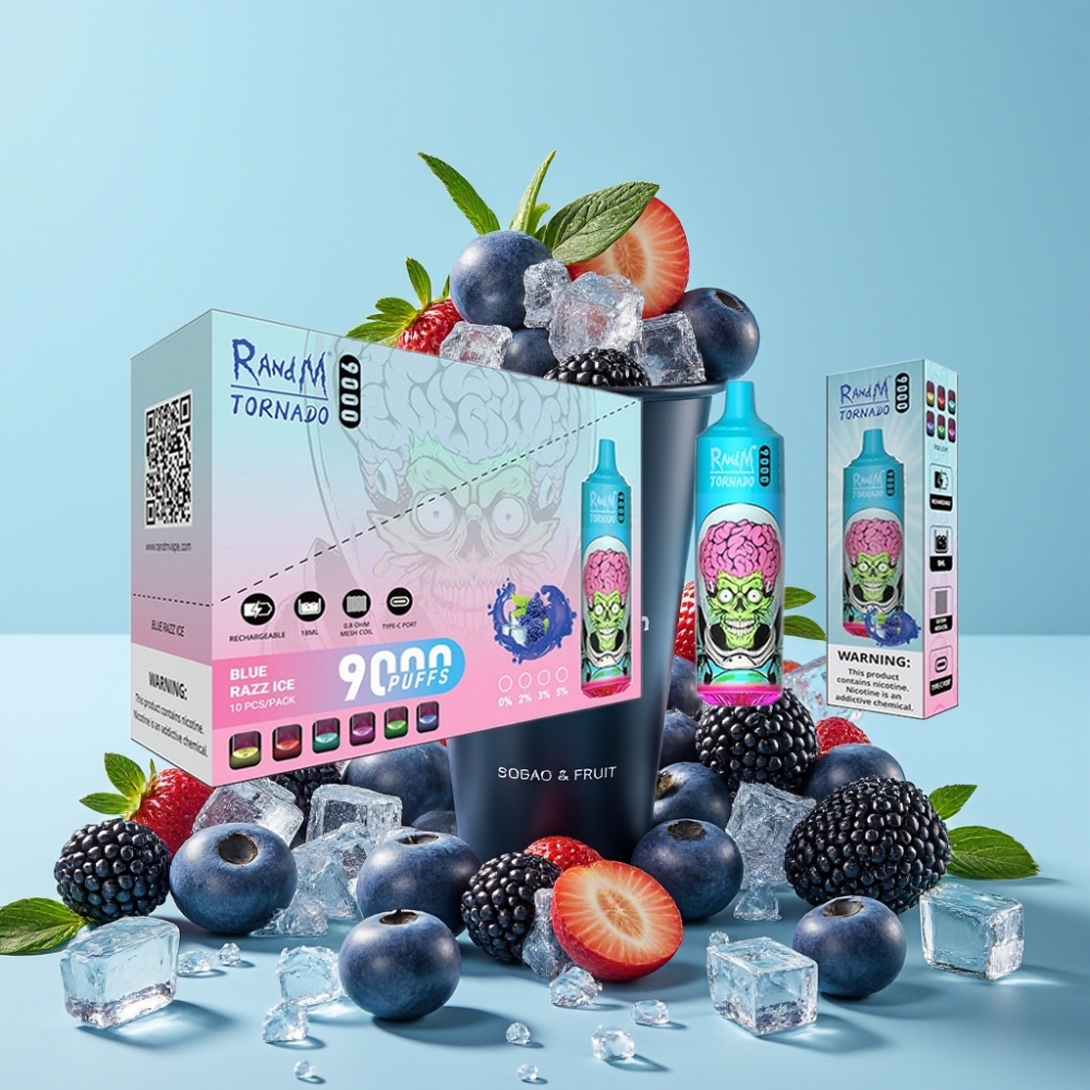 RandM Tornado 9000 Puffs Svart Isdrage RGB Skjerm Mesh Coil 18 mL